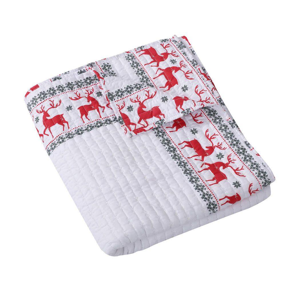 None Rudolph Red Black White Reindeer Quilted Microfiber Throw Blanket