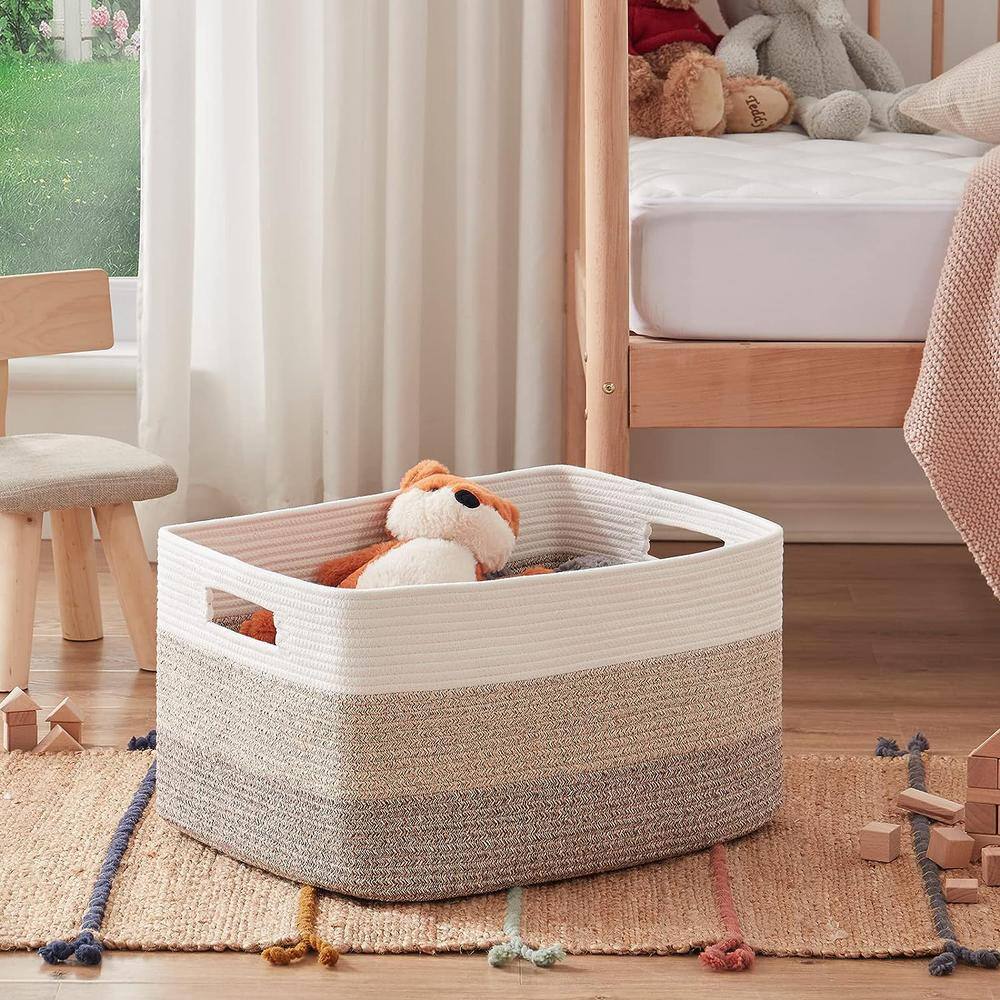 None Large Rectangle Blanket Basket Cotton Rope Baskets, 22 in. x 17 in. x 12 in. -Gradient Yellow