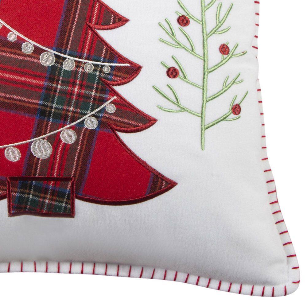 None Thatch Home Spencer Plaid Multi-Color Christmas Tree Applique 18 in. x 18 in. Throw Pillow
