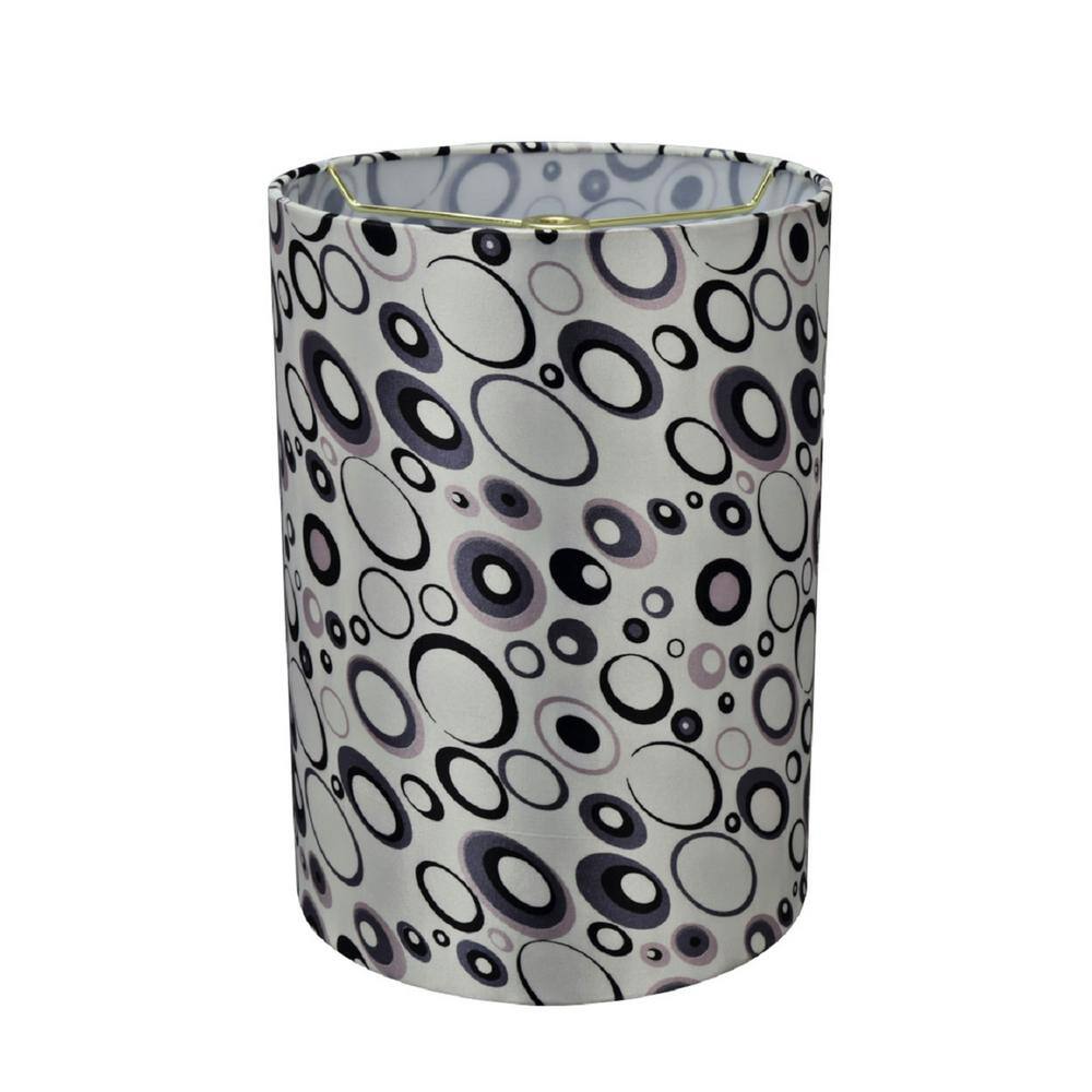 Aspen Creative Corporation 8 in. x 11 in. Off-White with Grey Circle Design Drum/Cylinder Lamp Shade
