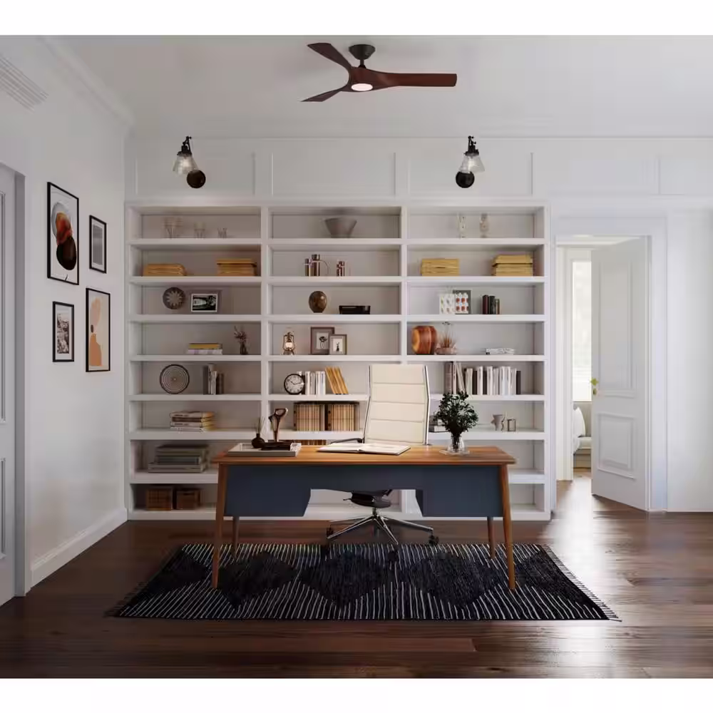 Progress Lighting Ryne Collection 52 in. 3-Blade LED Light Indoor/Outdoor Woodgrain DC Motor Transitional DC Ceiling Fan with Remote