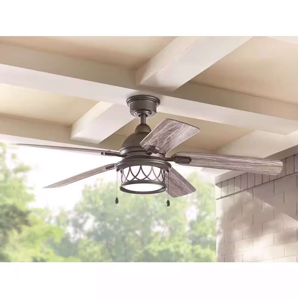 Home Decorators Collection Artshire 52 in. Integrated LED Indoor/Outdoor Natural Iron Ceiling Fan with Light Kit