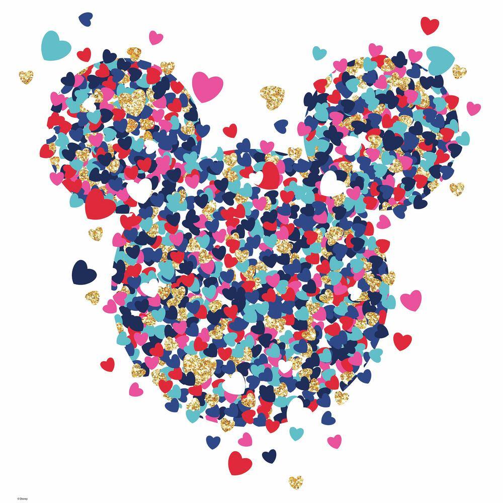 RoomMates 5 in. x 19 in. Minnie Mouse Heart Confetti 1-Piece Peel and Stick Giant Wall Decals with Glitter