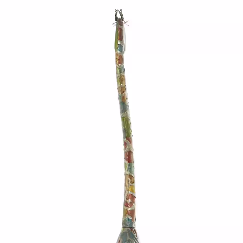 None Multi Colored Metal Indoor Outdoor Tall Giraffe Sculpture with Detailed Embossed Scrollwork