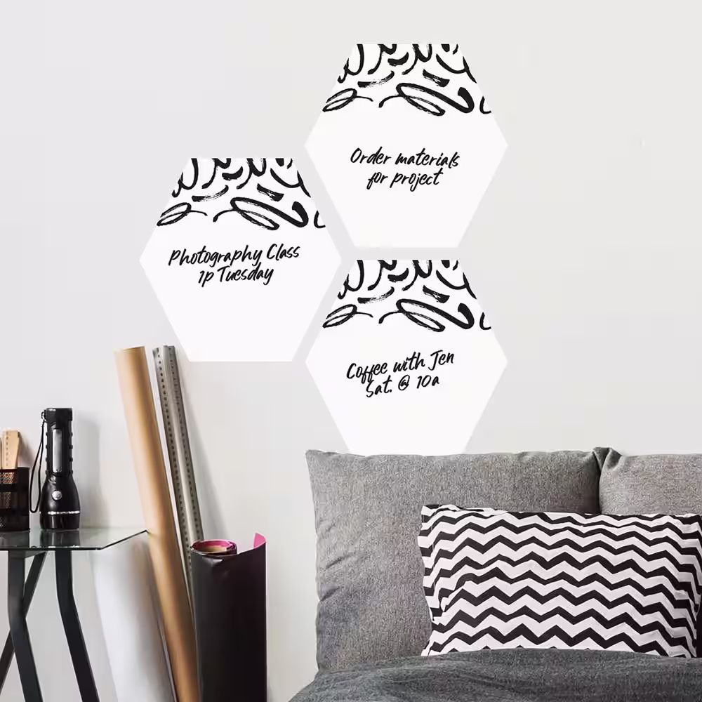 RoomMates Black and White Doodle Dry Erase Hexagon Wall Decals