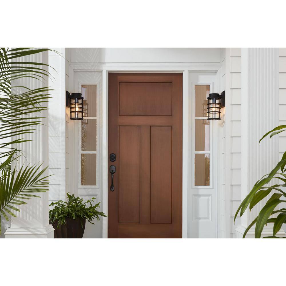 Progress Lighting Port Royal Collection 1-Light Textured Black Clear Glass Farmhouse Outdoor Wall Lantern Light