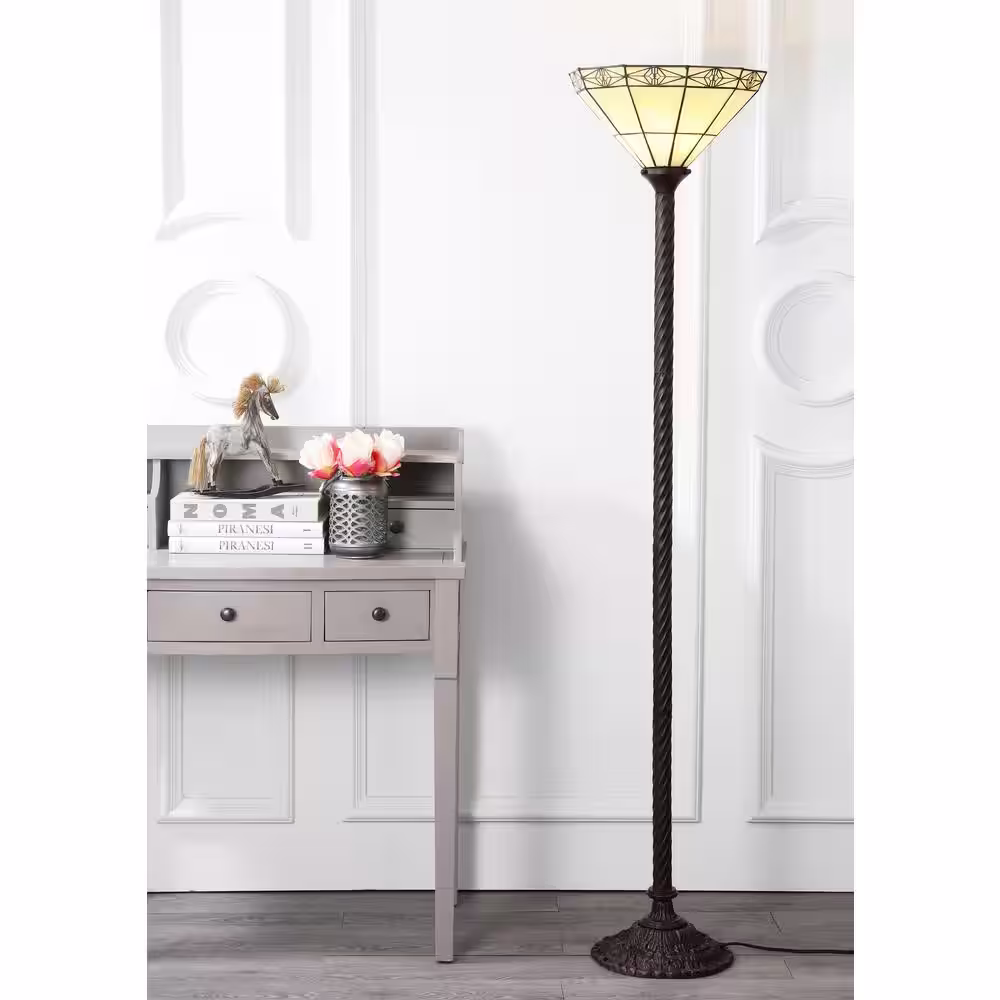 JONATHAN Y Moore Tiffany-Style 68.57 in. Bronze Torchiere Floor Lamp