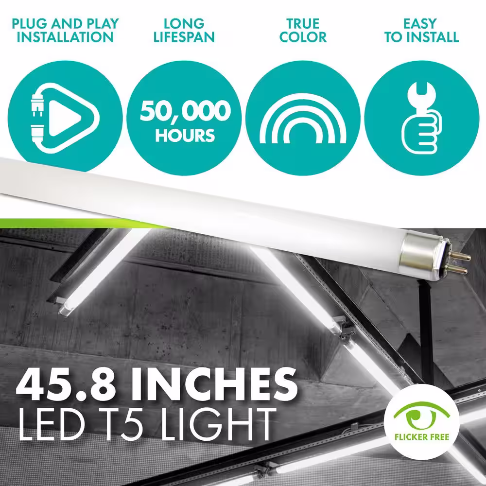 Simply Conserve 25-Watt/54-Watt Equivalent 45.8 in. Linear T5 Type A LED Tube Light Bulb, Cool White Light 4000K, 25-pack