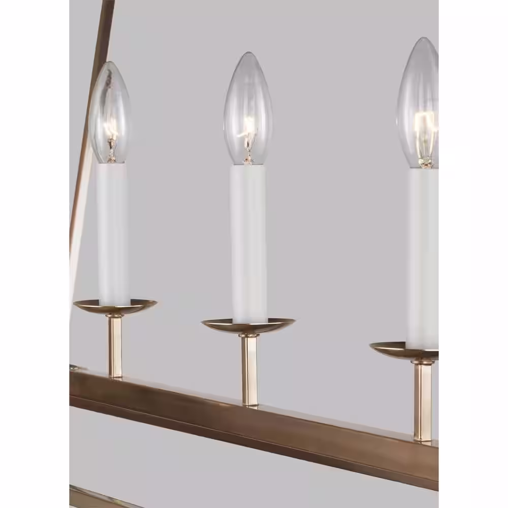 Generation Lighting Dianna 5-Light Satin Brass Industrial Farmhouse Linear Island Hanging Chandelier with LED Bulbs