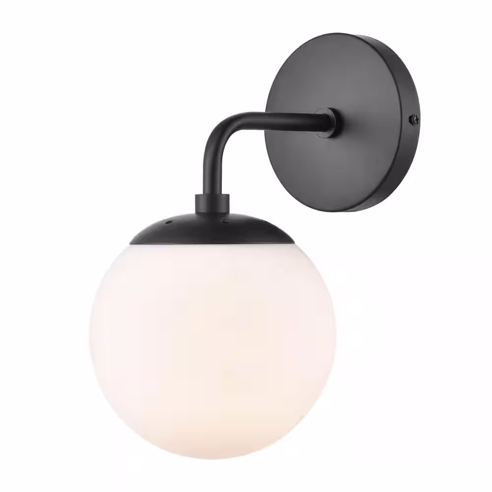 Light Society Zeno Globe Black Wall Sconce with White Shade