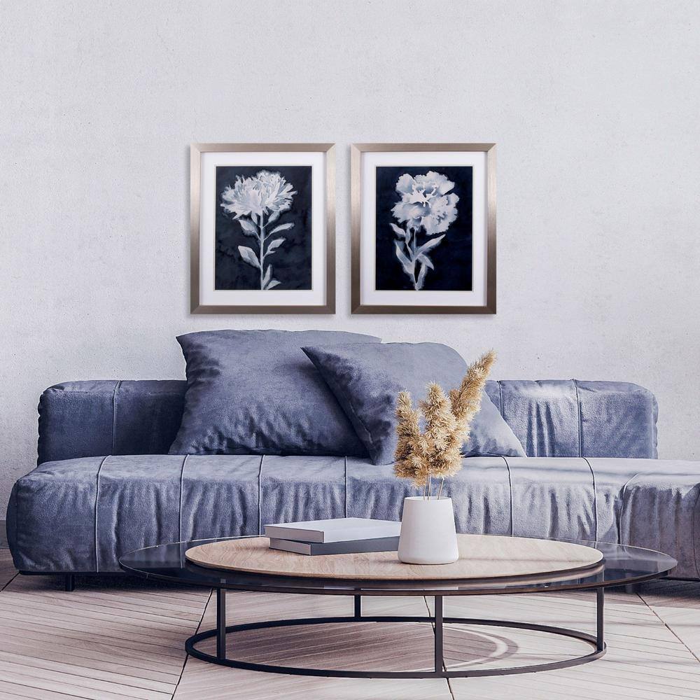 HomeRoots Victoria White and Navy Blue Flower by Unknown Wooden Wall Art (Set of 2)