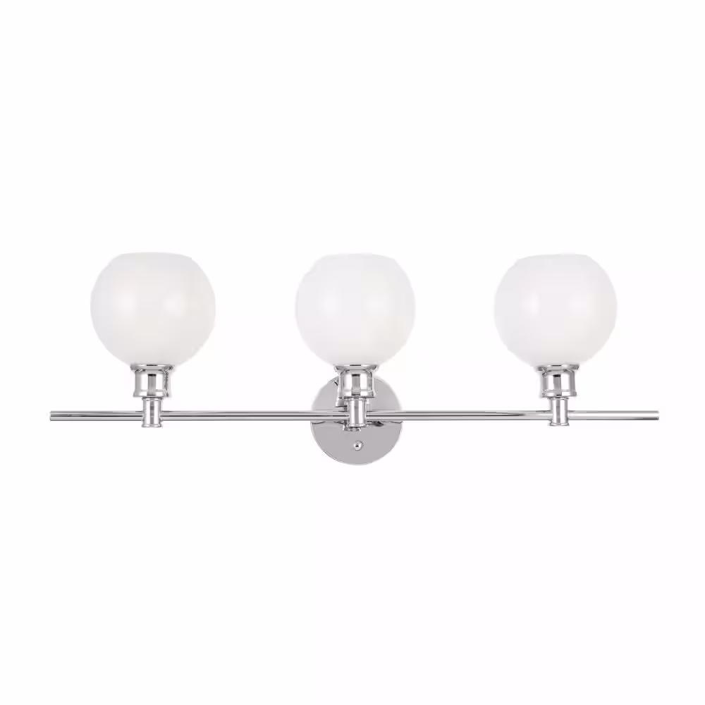 None Timeless Home Conor 28.1 in. W x 9.8 in. H 3-Light Chrome and Frosted White Glass Wall Sconce