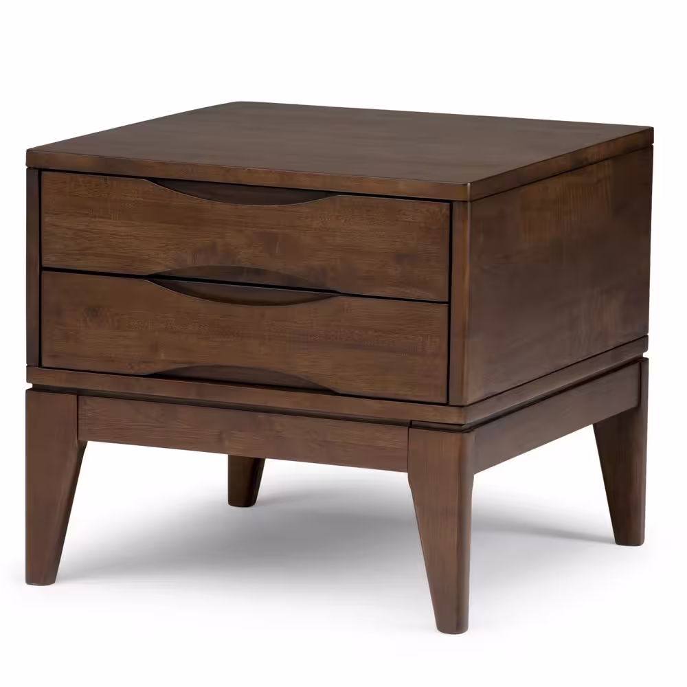 Simpli Home Harper Solid Hardwood 22 in. Wide Square Mid-Century Modern End Side Table in Walnut Brown