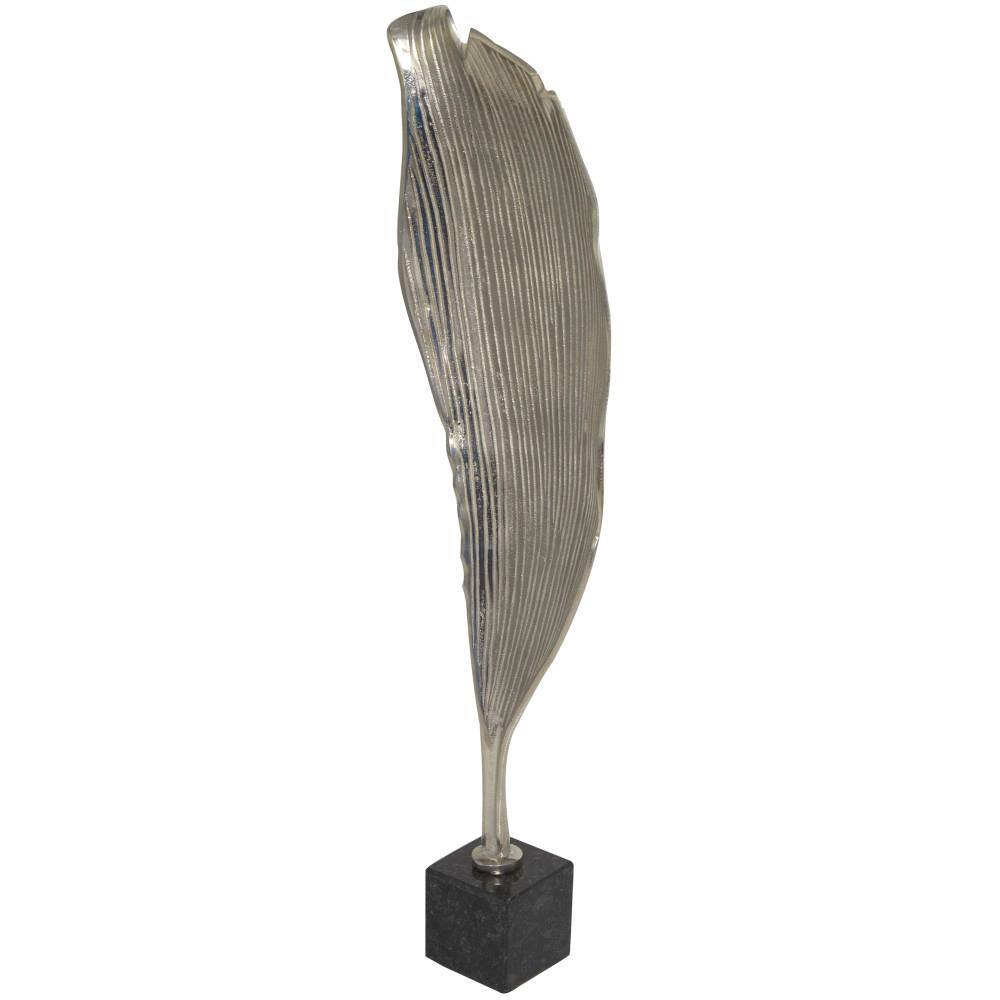 Litton Lane Silver Aluminum Textured Leaf Abstract Sculpture with Black Marble Base