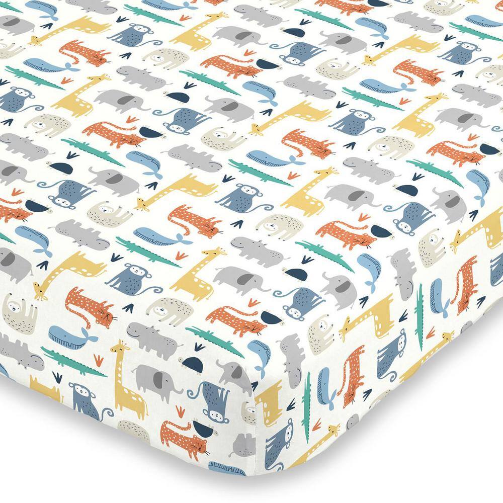 CARTER'S Orange Colorful Modern Safari Animals Super Soft Fitted Polyester Crib Sheet
