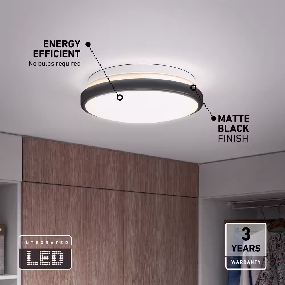 Artika Orion 12 in. 1-Light Black Outdoor Weather Resistant Modern 3 CCT Integrated LED Flush Mount Ceiling Light