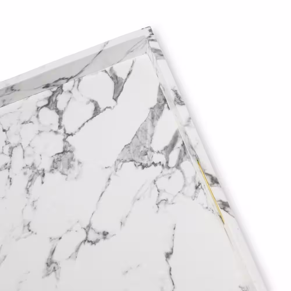 American Atelier Decorative Serving Tray Marble Square Stainless Steel Gold Handles, 18.11 in. x 18.11 in. x 1.96 in. Polyurethane