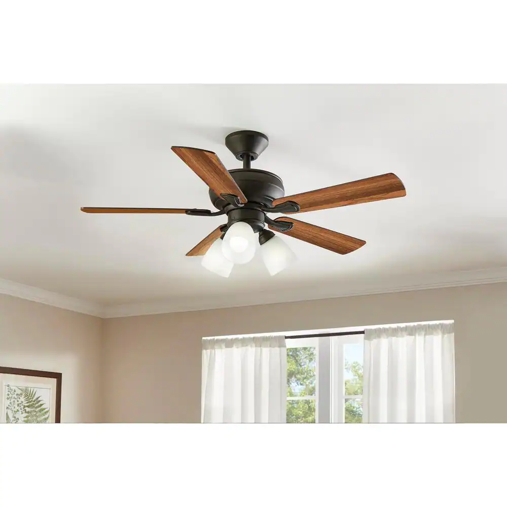 Hampton Bay Riley 44 in. Indoor LED Bronze Dry Rated Downrod Ceiling Fan with 5 Reversible Blades, Light Kit and Remote Control