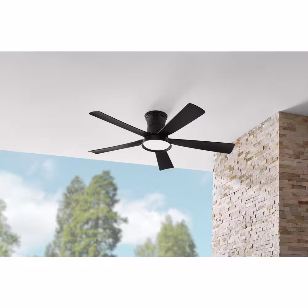 Hampton Bay Hawkspur 52 in. Integrated LED CCT Indoor/Outdoor Matte Black Ceiling Fan with Light and Remote Control