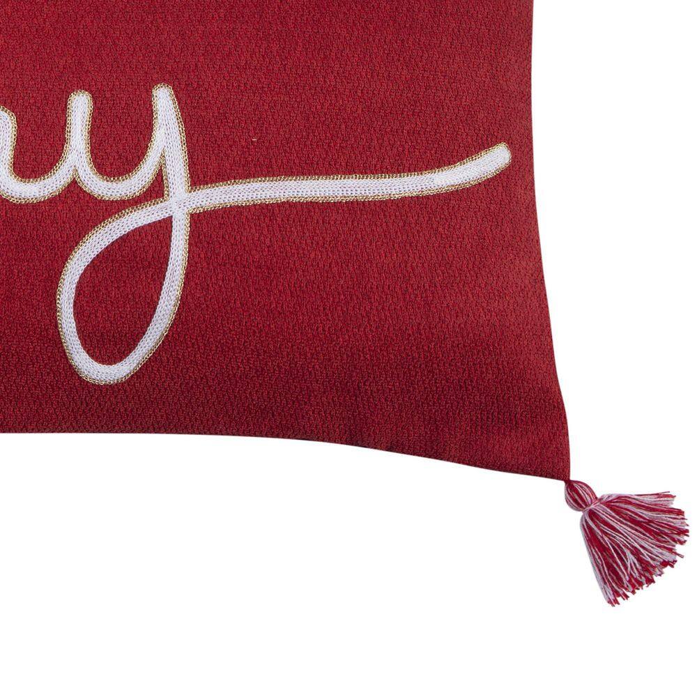 None Thatch Home Spencer Plaid Red Merry Embroidered with Corner Tassels 14 in. x 30 in. Throw Pillow