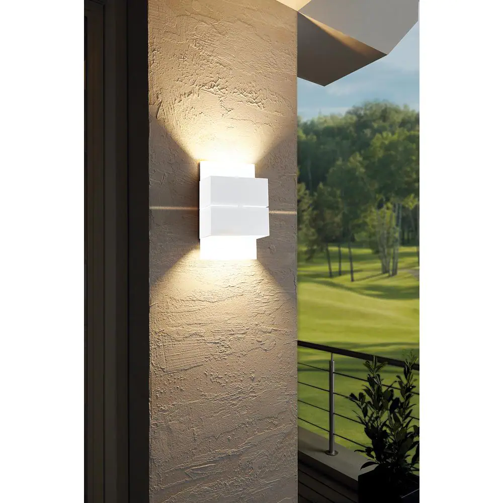 Eglo Kibea 5.9 in. W x 10.24 in. H White Outdoor Integrated LED Wall Lantern Sconce with Metal Shade