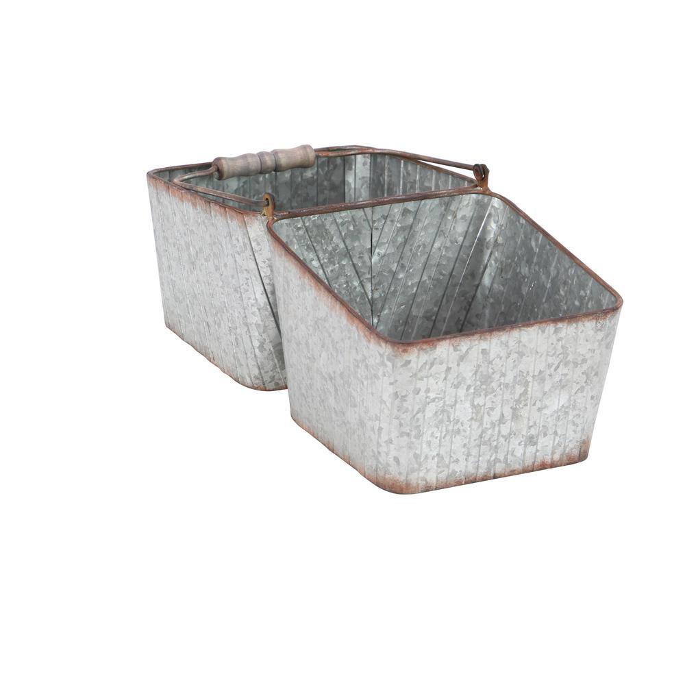 Litton Lane 15 in. H x 16 in. W Silver Metal Farmhouse Planter