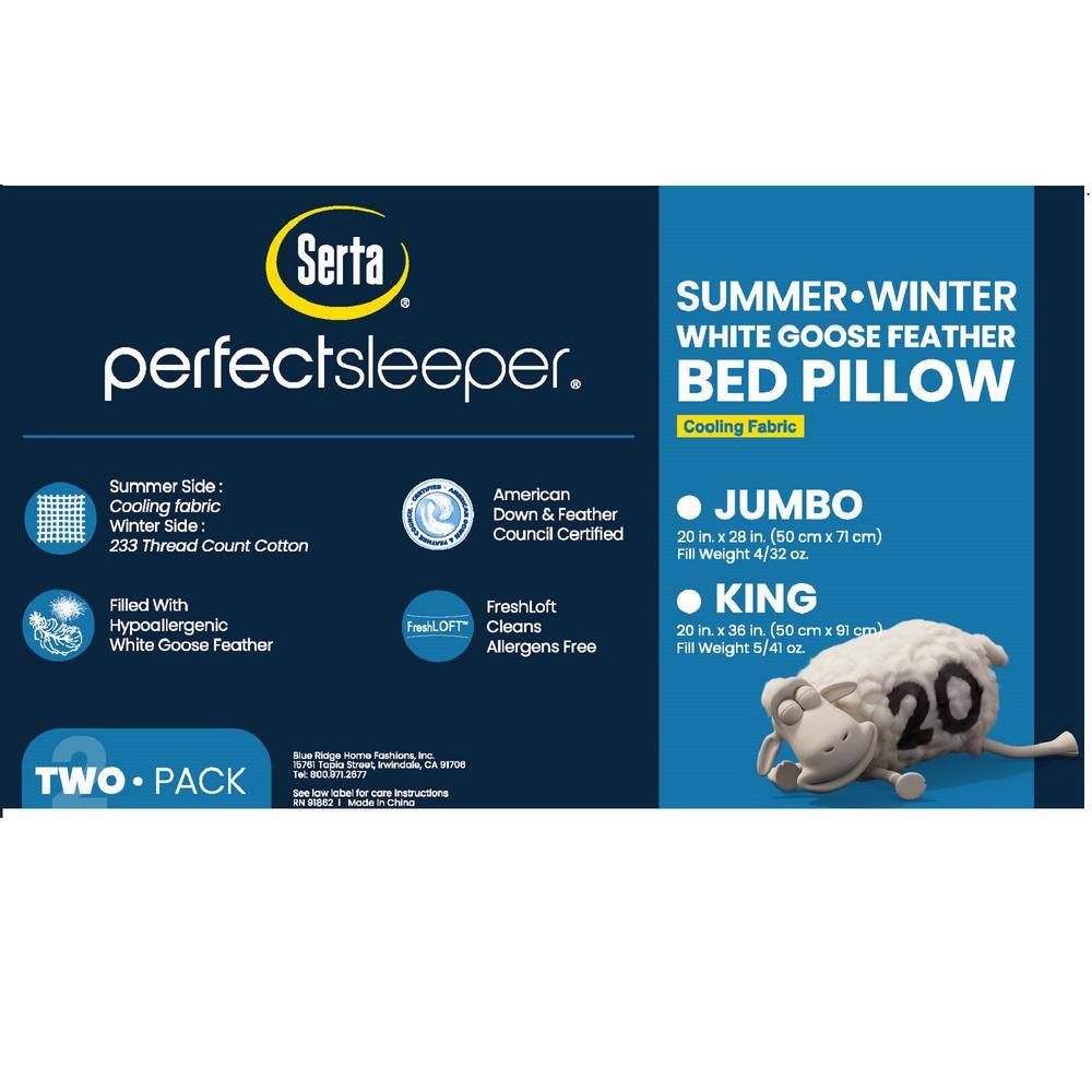 Serta Serta 233 Thread Count Summer And  Winter White Goose Feather Bed Pillow (2-Pack