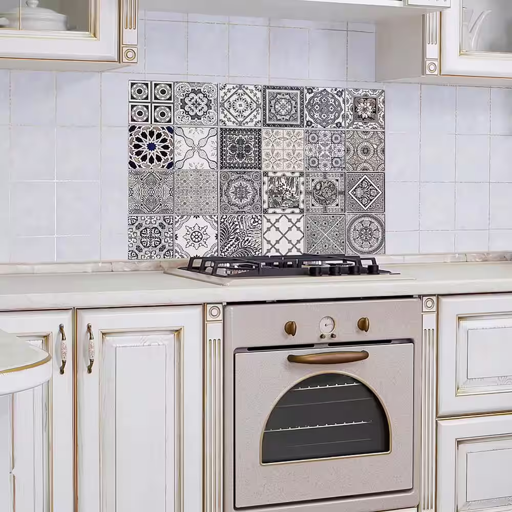 None Grey Semi-Gloss Azulejos Kitchen Panel