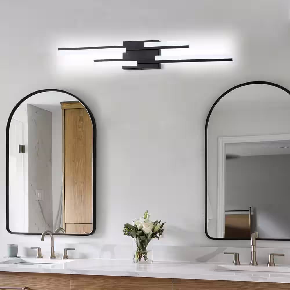 EDISLIVE Bourget 30 in. 2-Light Black LED Integrated Bath Vanity Light 12-Watt 6000K Modern Over Mirror Wall Light