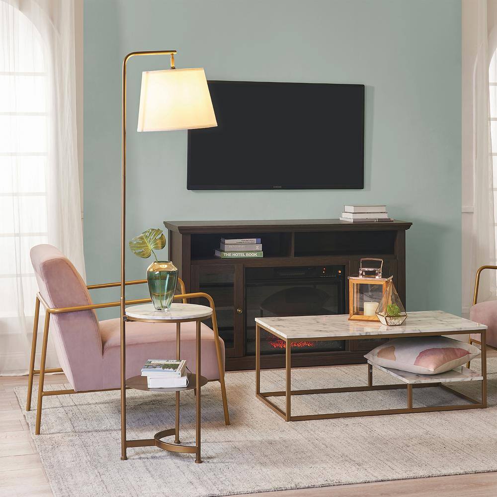 Teamson Home 64 in. H Gold Floor Lamp with White Shades and Faux Marble Table