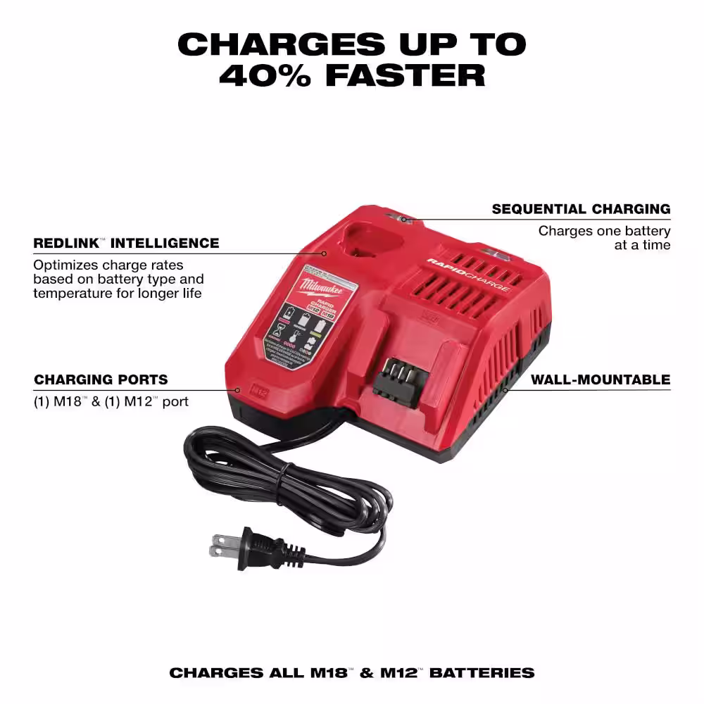 Milwaukee M12 and M18 12-Volt/18-Volt Lithium-Ion Multi-Voltage Rapid Battery Charger