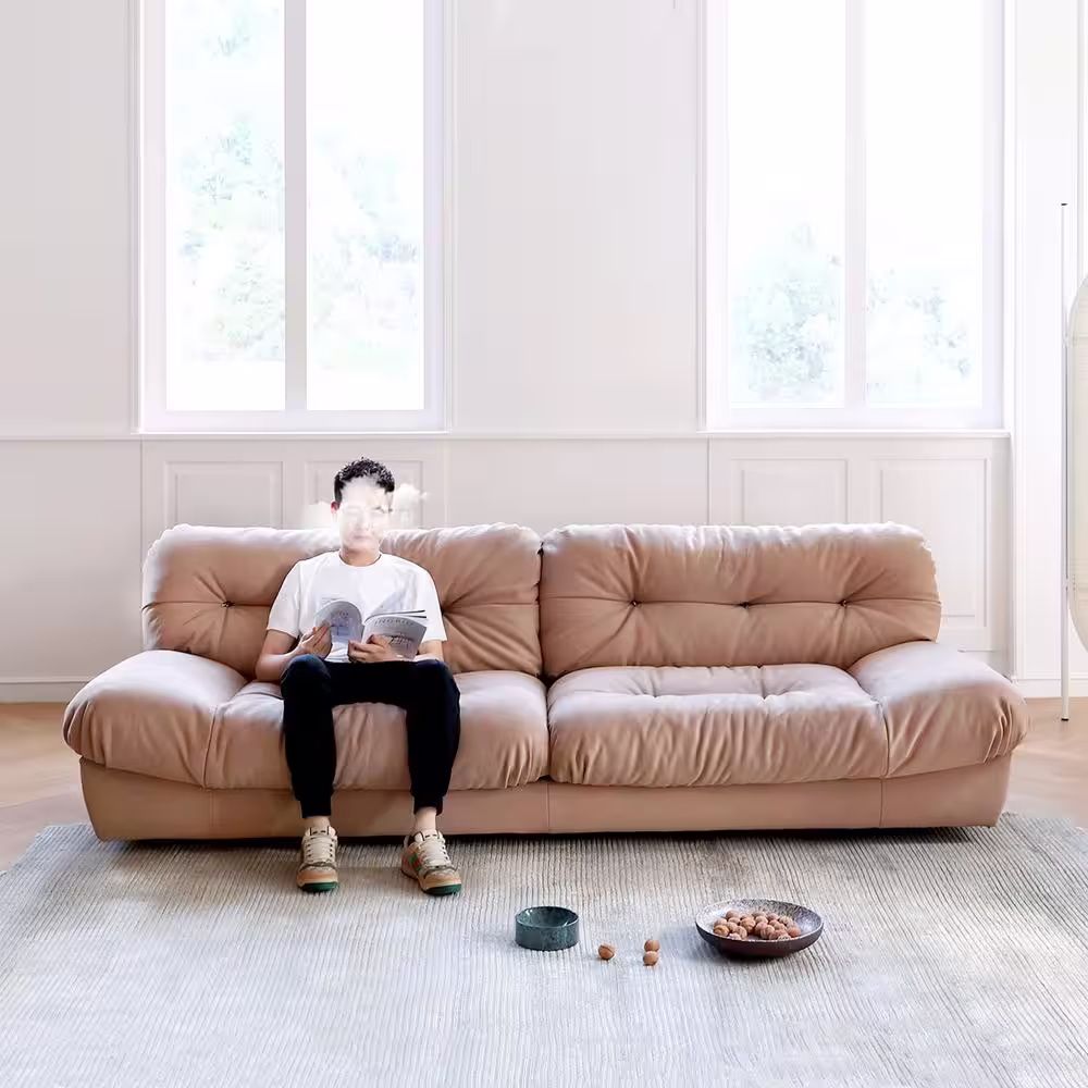 Magic Home 105 in. Anti Scratch Fabric Minimalist Armless 3-Seats Leisure Lazy Sofa Room Furniture Couch for Apartment, Pink