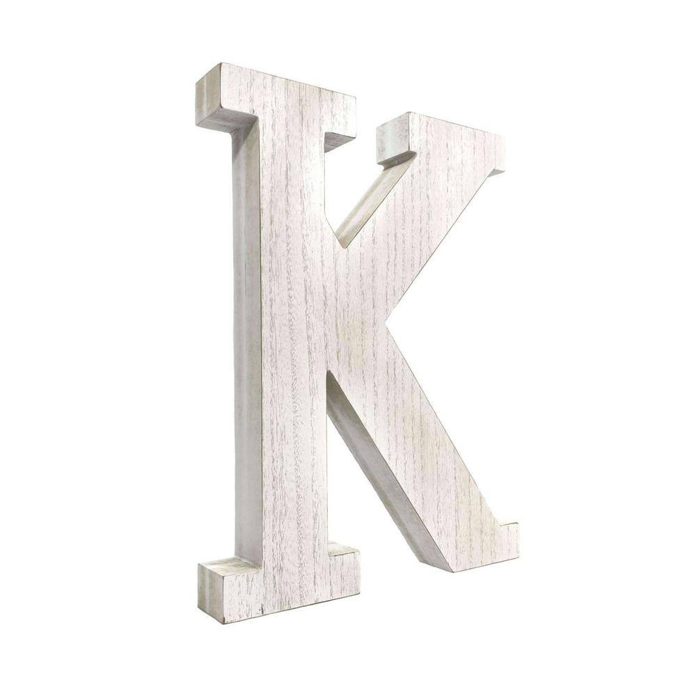 HomeRoots 16 in. Distressed White Wash Wooden Initial Letter K Specialty Sculpture