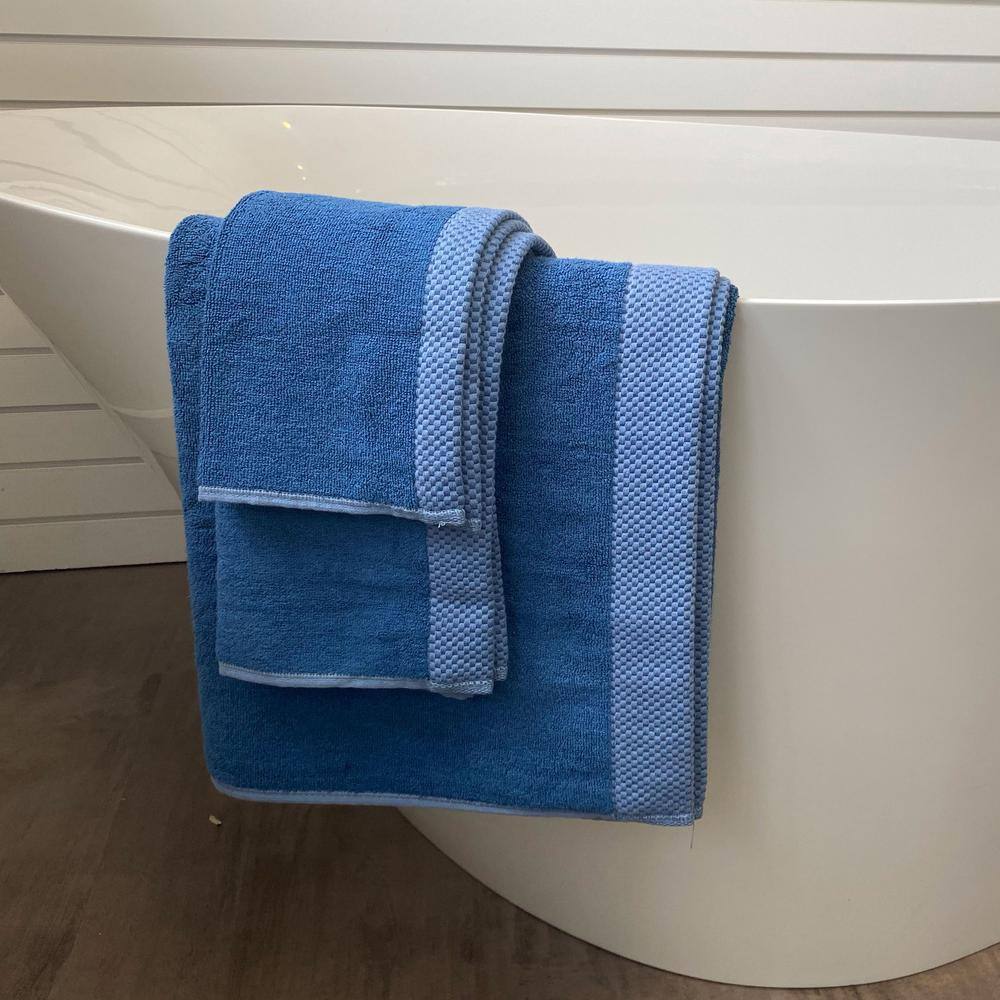 BEDVOYAGE Luxury viscose from Bamboo Cotton Towel Set - Indigo (1-Bath Towel, 1-Hand Towel, 1-Washcloth)