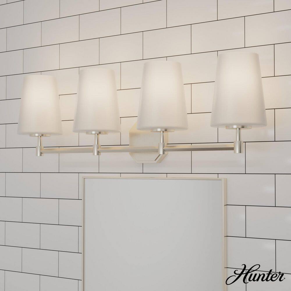 Hunter Nolita 30 in. 4-Light Brushed Nickel Vanity Light with Cased White Glass Shades