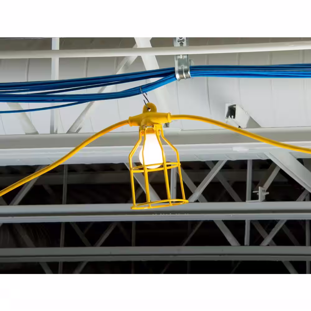 Bergen Industries 100 ft. 12/3 SJTW 10-Light Metal Guards Temporary Light Stringer, Yellow