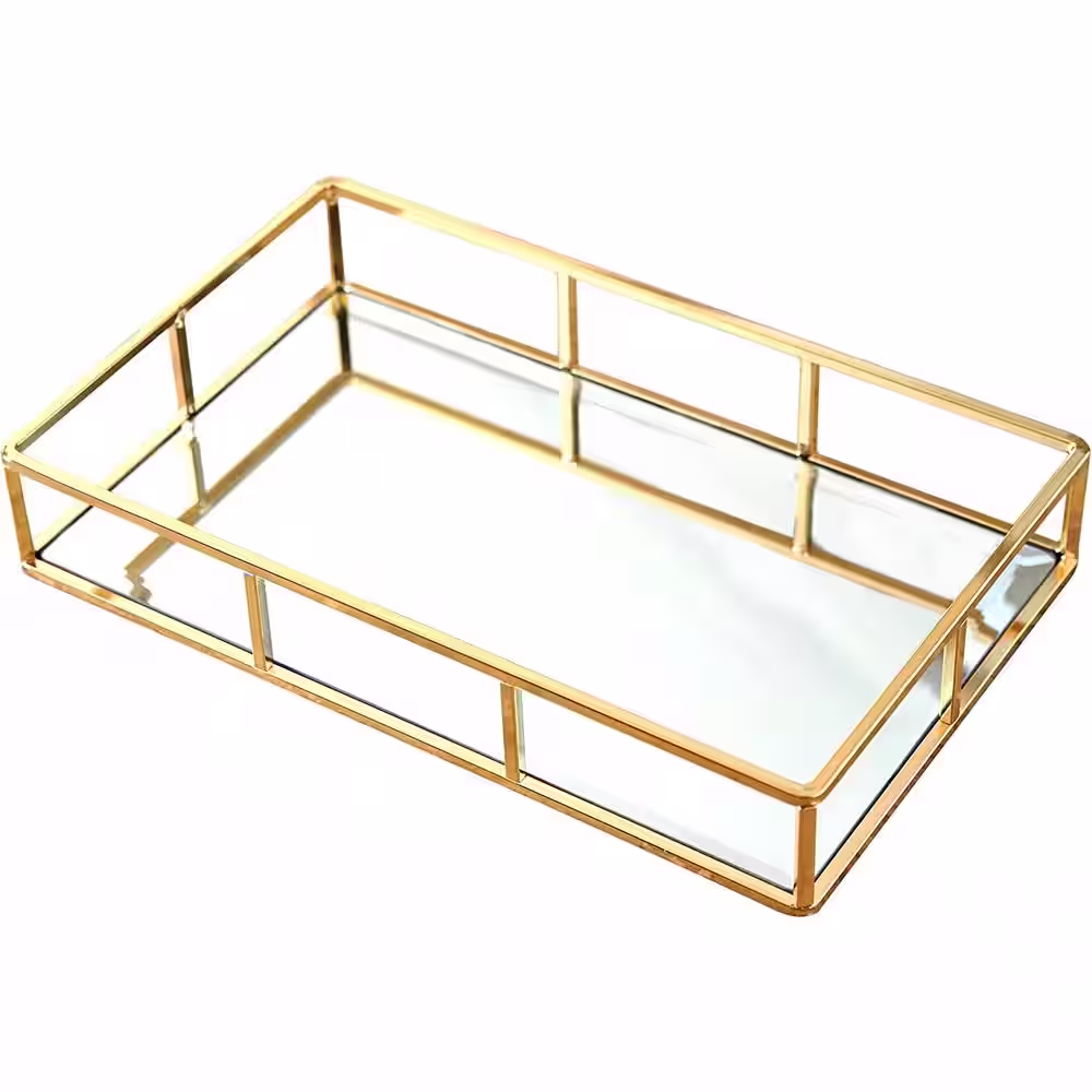 None 11.81 in. L x 7.28 in. W Rectangular Glass Gold Decorative Tray Tray Jewelry Perfume Organizer Makeup Tray