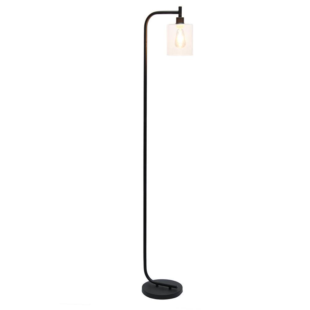 Simple Designs 67 in. Black Modern Iron Lantern Floor Lamp with Glass Shade
