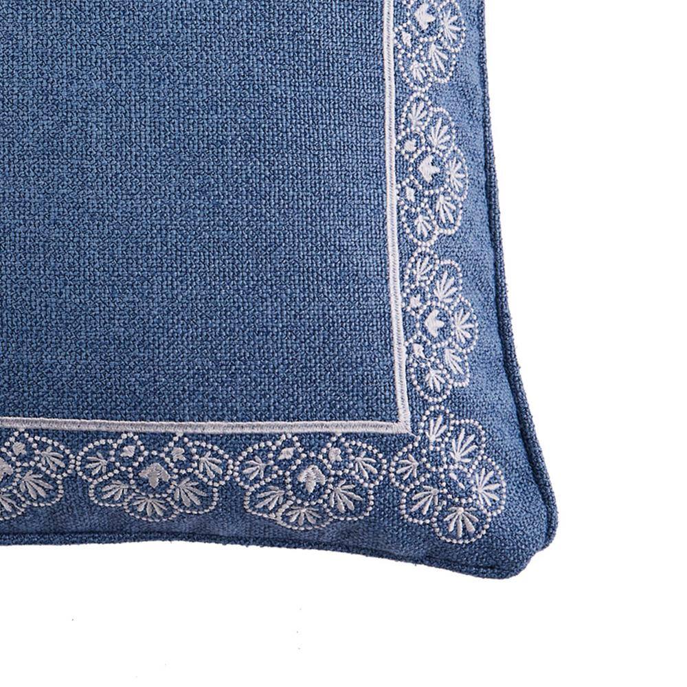 None Apolonia Blue, White Floral Embroidered border 18 in. x 18 in. Throw Pillow