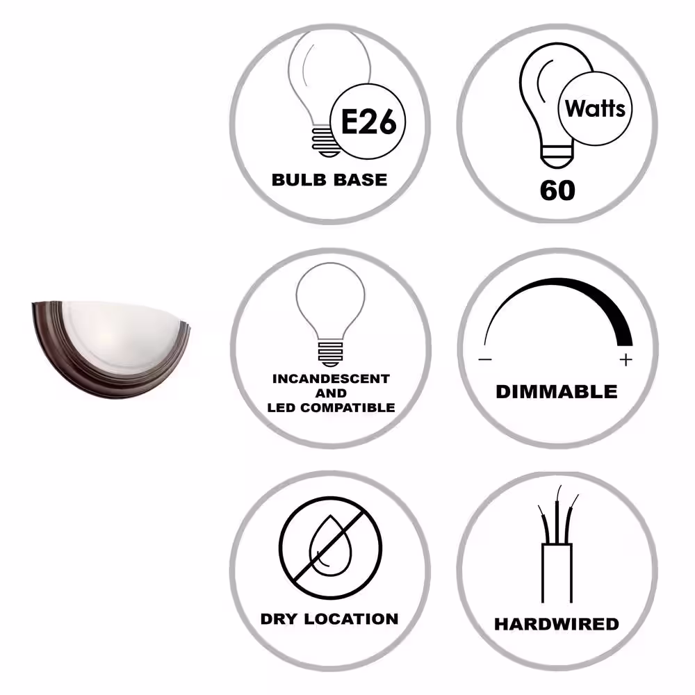 Bel Air Lighting Ray 1-Light Oil Rubbed Bronze Indoor Wall Sconce Light Fixture with Frosted Glass