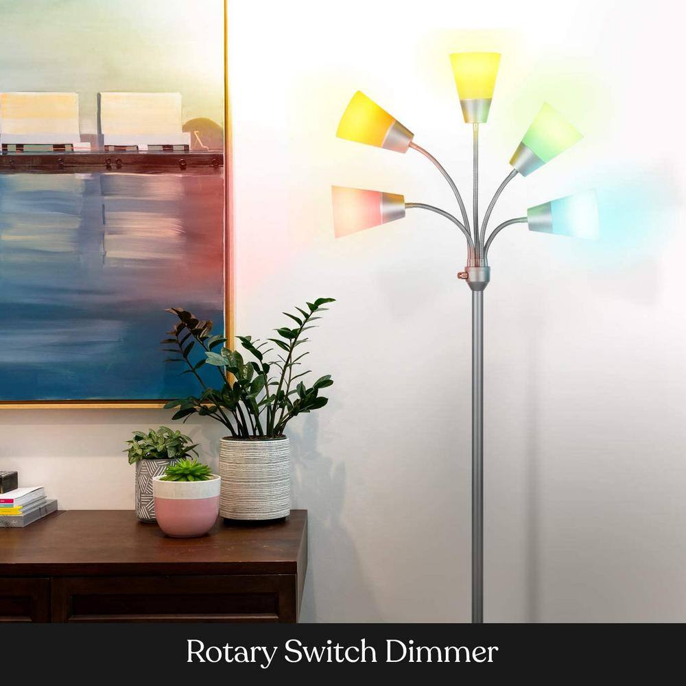 Brightech Medusa Modern 78 in. Silver LED Standard Floor Lamp with 5 Interchangeable Color and White Shades