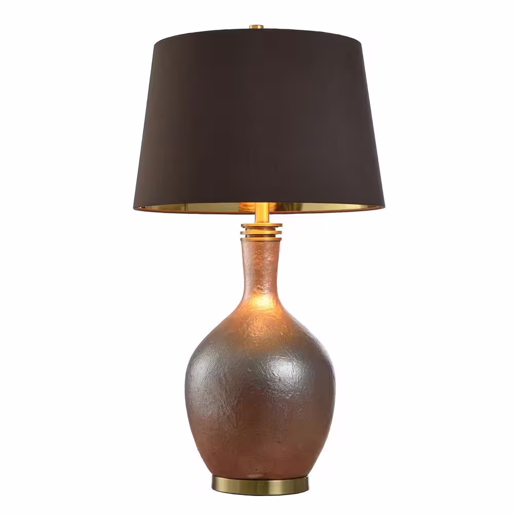 StyleCraft 31.5 in. Gradient Gold, Brown, Brushed Brass Urn Task and Reading Table Lamp for Living Room with Brown Linen Shade