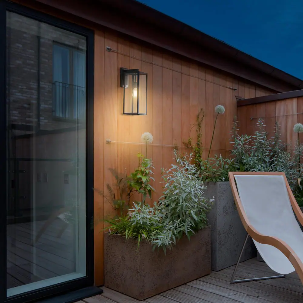 Hampton Bay Matte Black Farmhouse Outdoor 1-Light  Wall Sconce with Clear Glass Shade