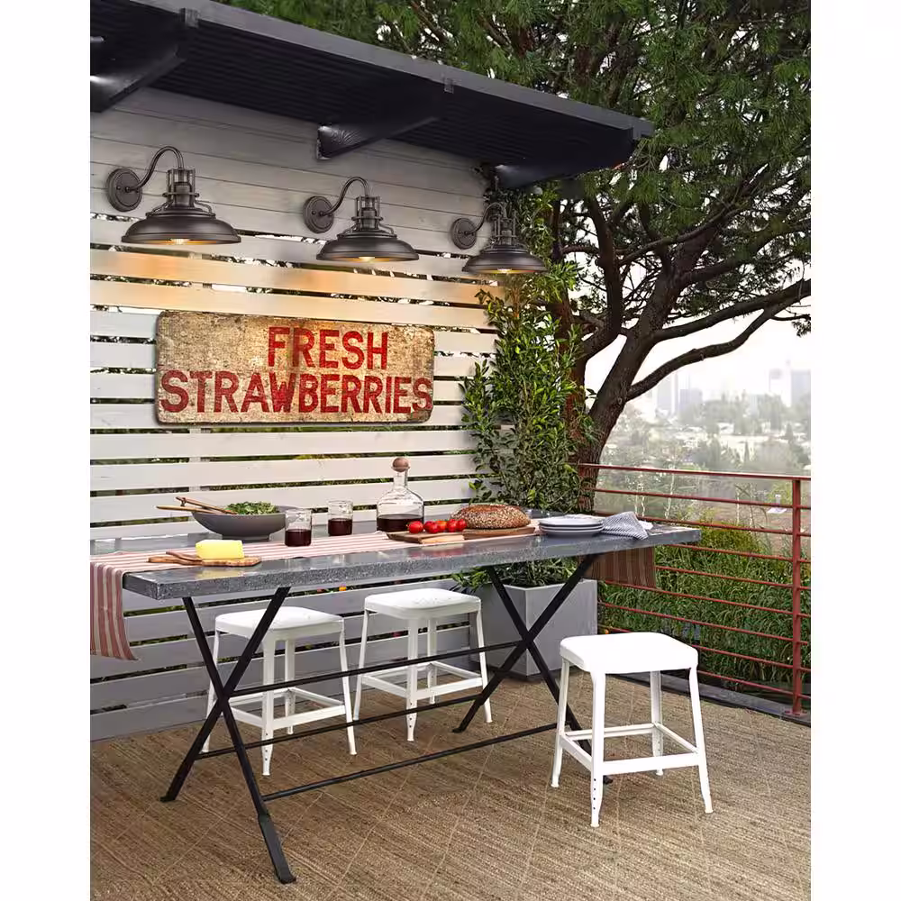 JAZAVA 1-Light Oil Rubbed Bronze Gooseneck Hardwired Outdoor Barn Light Sconce