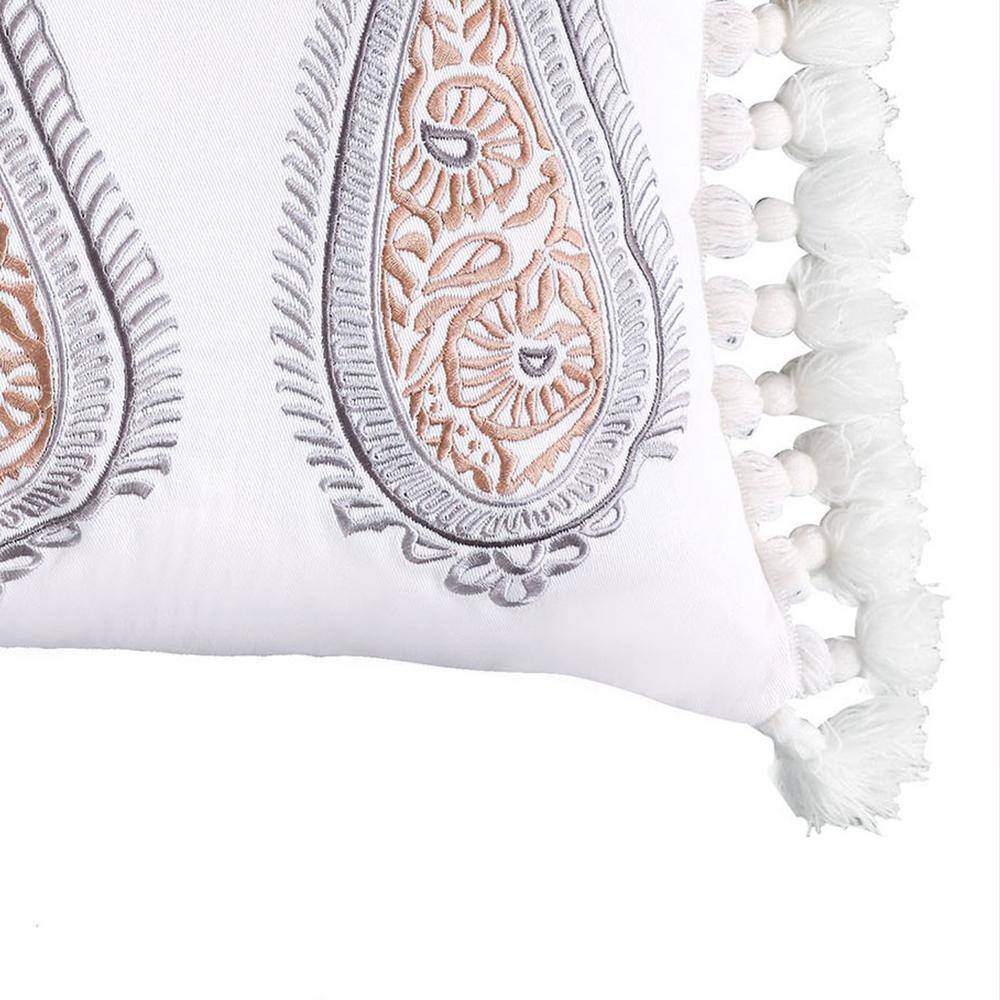 None Tamsin Grey, Taupe, Off-White Embroidered Paisley 20 in. x 14 in. Throw Pillow
