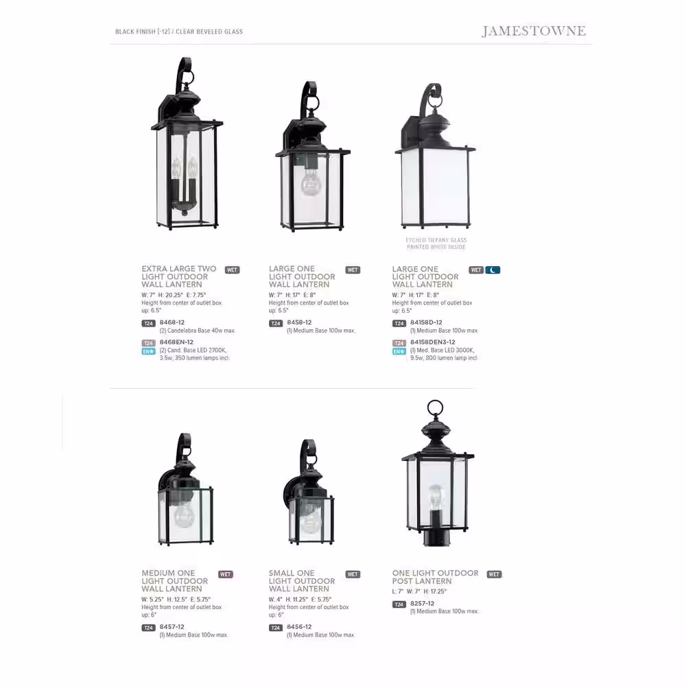 Generation Lighting Jamestown 2-Light Black Outdoor 20.25 in. Wall Lantern Sconce with Dimmable Candelabra LED Bulb