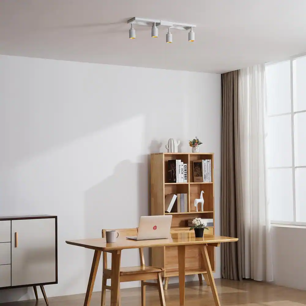 Vidalite White Modern Integrated LED Fixed Track Light, With Four 28-Watt Rotating Gimbal Heads, 3000K Modern Interior Spotlight