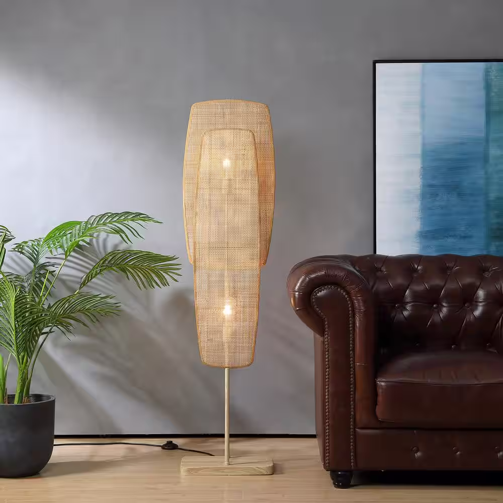 Vidalite Amud, 55 in. Natural Indoor Standard Floor Lamp, with Bamboo Panel Shade, No Bulbs Included
