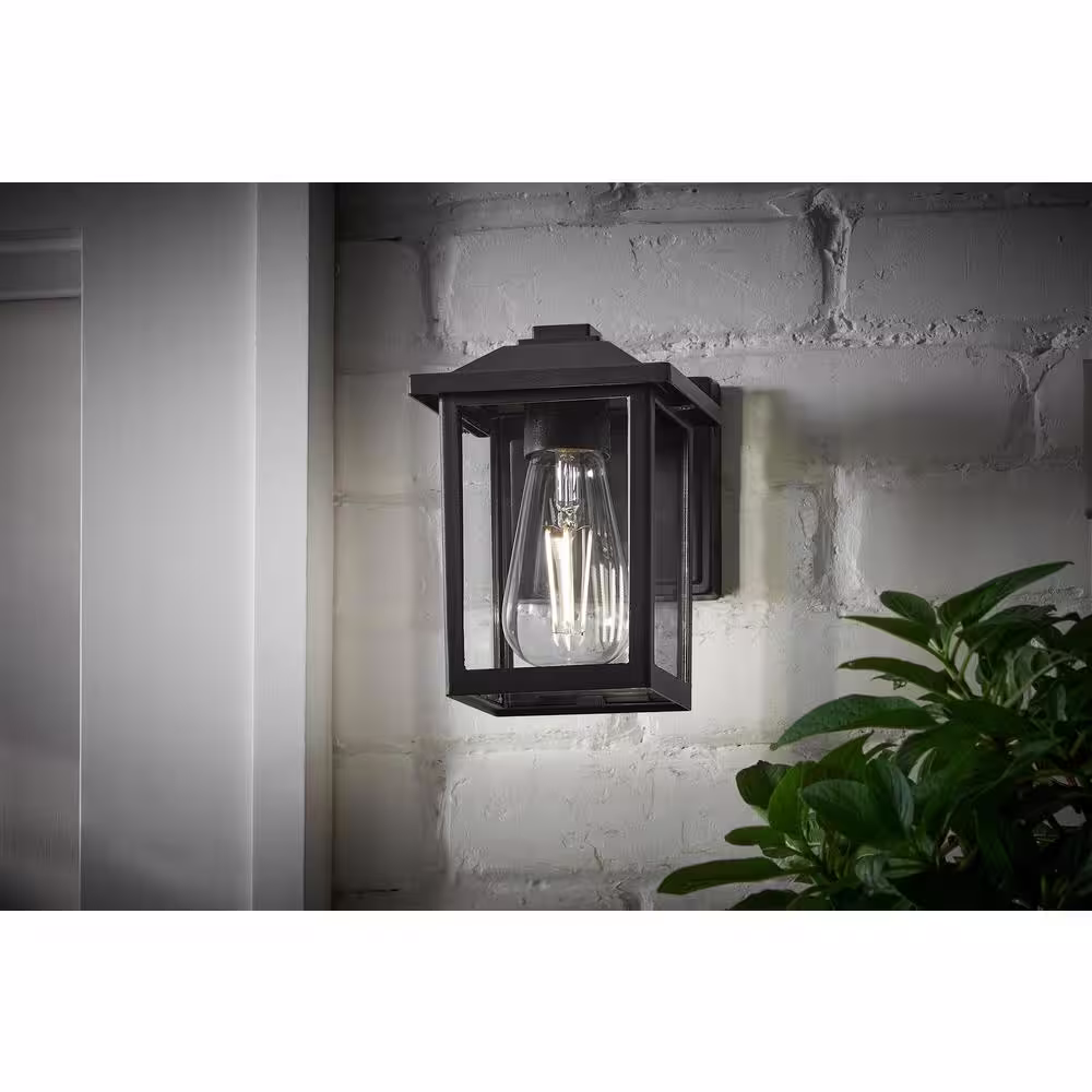 None 1-Light 7 in. Black Hardwired Classic Outdoor Wall Lantern Sconce Light with Clear Glass