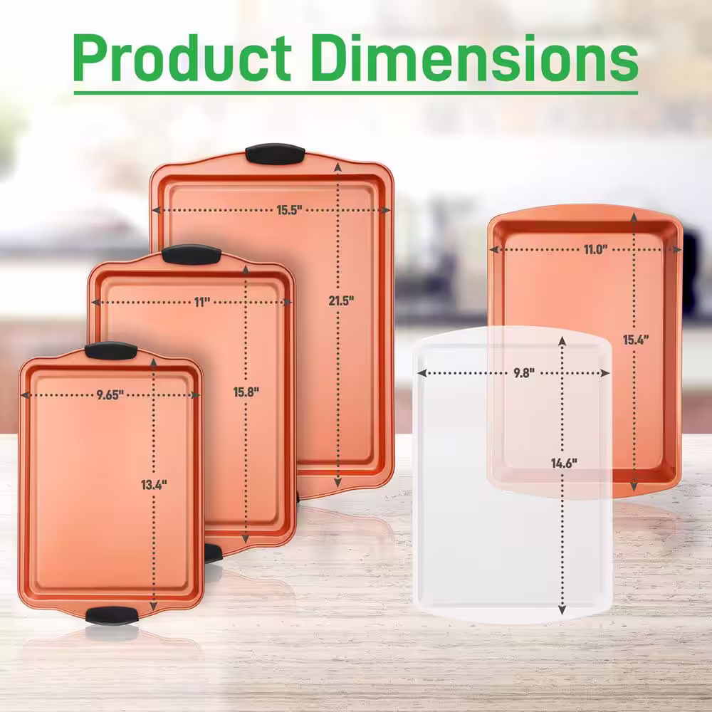 NutriChef 5-Piece Professional Home Kitchen Metal Bake Pan Set Commercial Grade Restaurant Quality, PFOA, PFOS, PTFE Free